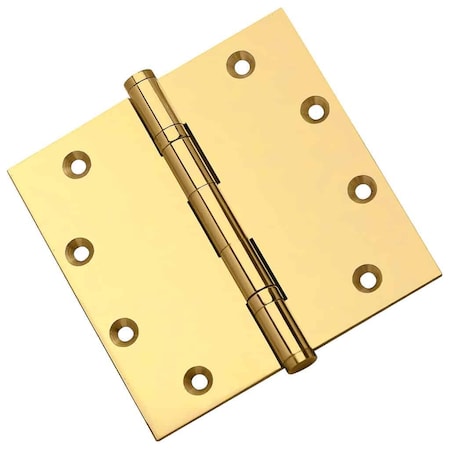 5 X 5 Solid Brass Ball Bearing Hinge, Polished Brass Finish With Flat Tips